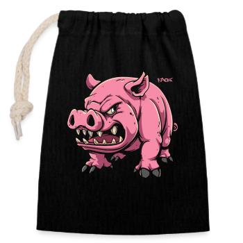 Cute Pet Pig - Closable cotton gift bag (14x20cm) - black - Front