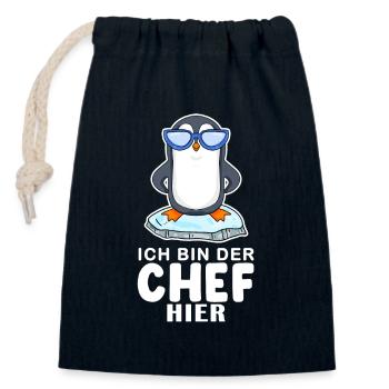 Chef Spruch Anführer Pinguin Motiv - Verschließbarer Geschenkbeutel aus Baumwolle (14x20cm) - Navy - Vorne