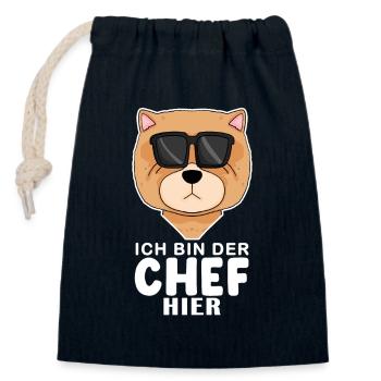 Chef Spruch Anführer Hund Chow Chow Motiv - Verschließbarer Geschenkbeutel aus Baumwolle (14x20cm) - Navy - Vorne