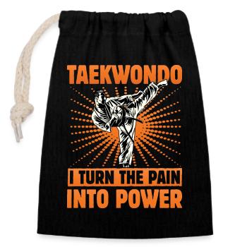 Taekwondo Ich verwandle den Schmerz in Kraft - Verschließbarer Geschenkbeutel aus Baumwolle (14x20cm) - Schwarz - Vorne