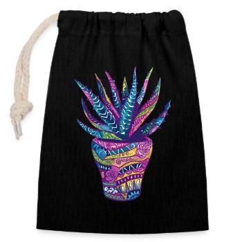 Aloe Vera Psychedelic Succulent Plant Garden - Closable cotton gift bag (14x20cm) - black - Front