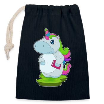 Livre de la Licorne - Sac cadeau en coton avec cordon (14 x 20 cm) - bleu marine - Devant