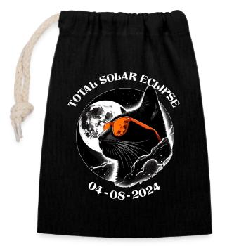 Éclipse Solaire Amérique Chat Lune Soleil Espace - Sac cadeau en coton avec cordon (14 x 20 cm) - noir - Devant