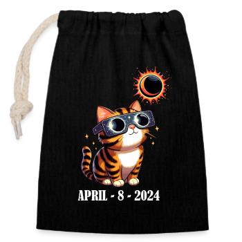 Eclipse Solaire Chat Avril Amérique Lune Drôle - Sac cadeau en coton avec cordon (14 x 20 cm) - noir - Devant