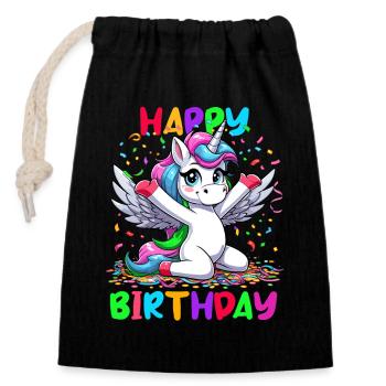 Geburtstag Einhorn Happy Birthday Kinder Konfetti - Verschließbarer Geschenkbeutel aus Baumwolle (14x20cm) - Schwarz - Vorne