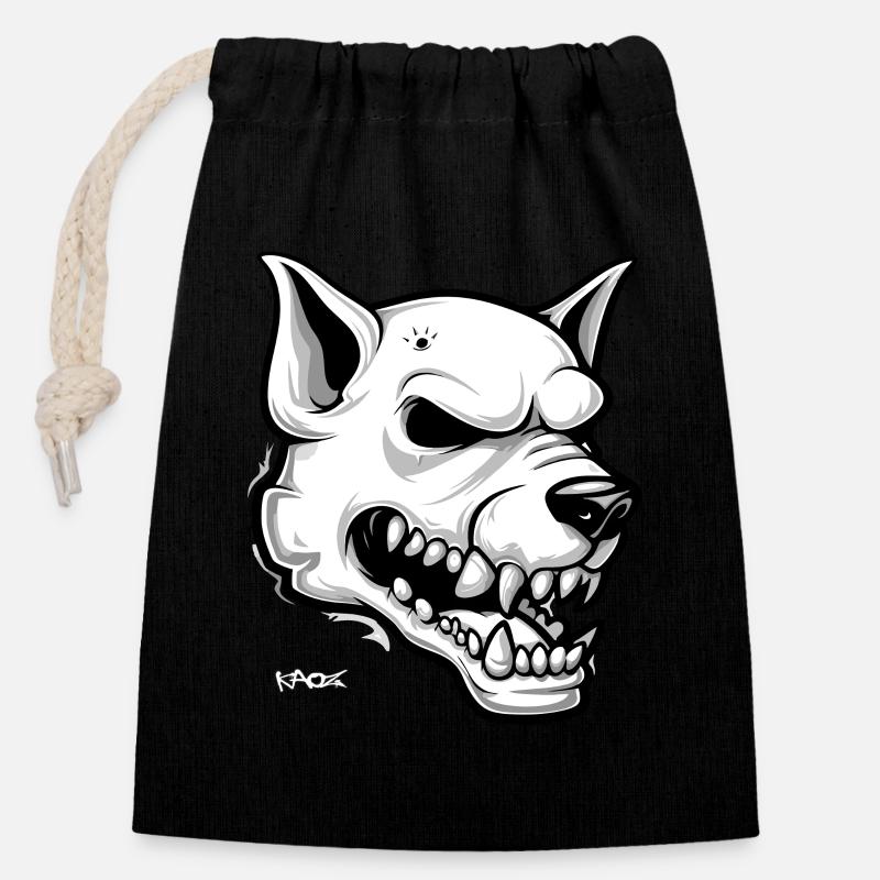 Weißer Hunde Schädel Totenkopf - Verschließbarer Geschenkbeutel aus Baumwolle (14x20cm) - Schwarz