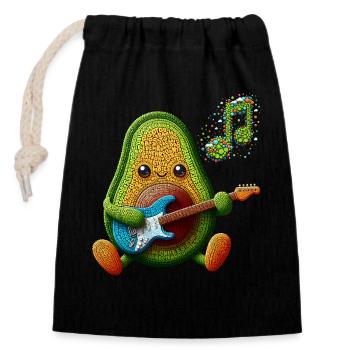 GESCHMACK UND MUSIK, AVOCADO SPIELT E-GITARRE - Verschließbarer Geschenkbeutel aus Baumwolle (14x20cm) - Schwarz - Vorne