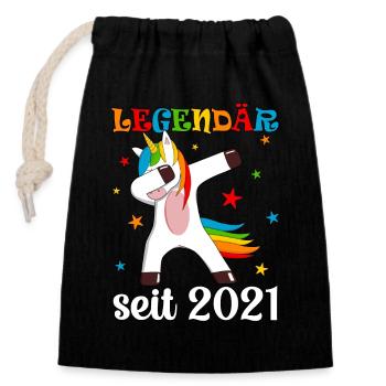 Legendär seit 2021 geboren Geburtstag Einhorn - Verschließbarer Geschenkbeutel aus Baumwolle (14x20cm) - Schwarz - Vorne