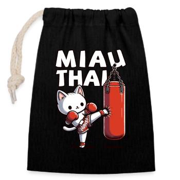 Muay Thai Boxing, Thai Boxing Kickboxen Miau Thai - Verschließbarer Geschenkbeutel aus Baumwolle (14x20cm) - Schwarz - Vorne