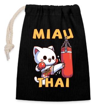 Muay Thai Boxing, Thai Boxing Kickboxen Miau Thai - Verschließbarer Geschenkbeutel aus Baumwolle (14x20cm) - Schwarz - Vorne