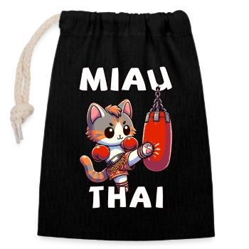 Muay Thai Boxing, Thai Boxing Kickboxen Miau Thai - Verschließbarer Geschenkbeutel aus Baumwolle (14x20cm) - Schwarz - Vorne