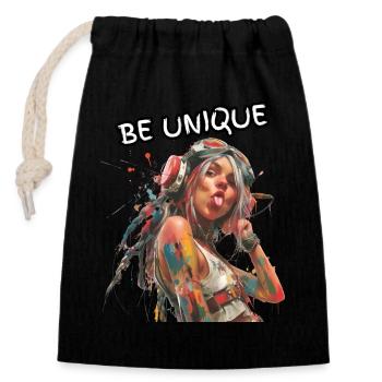 SOYEZ UNIQUE. Loyauté envers soi, confiance en soi, individu, - Sac cadeau en coton avec cordon (14 x 20 cm) - noir - Devant