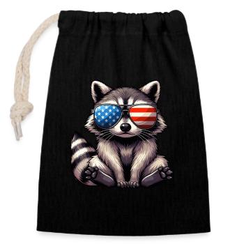 America Independence Day American Raccoon Cute - Closable cotton gift bag (14x20cm) - black - Front