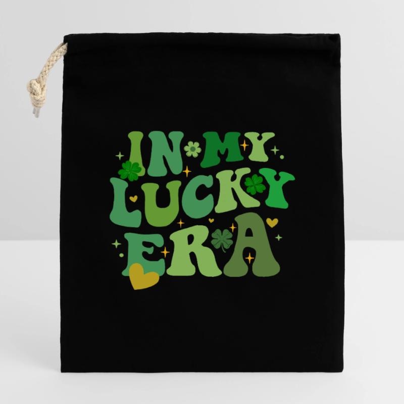 Dans mon ère chanceuse, le trèfle de la Saint-Patrick Sac cadeau en coton avec cordon (14 x 20 cm)