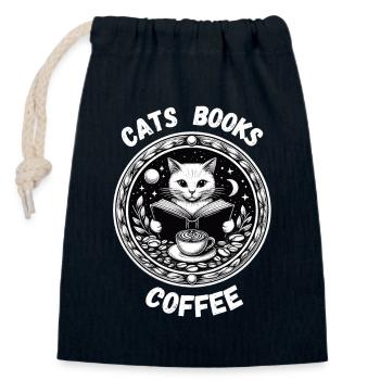 Katzen Bücher Kaffee Entspannen Katzen Mama Lesen - Verschließbarer Geschenkbeutel aus Baumwolle (14x20cm) - Navy - Vorne