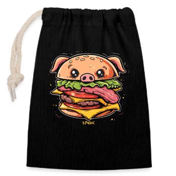 Sau Burger Schwein - Verschließbarer Geschenkbeutel aus Baumwolle (14x20cm) - Schwarz - Vorne