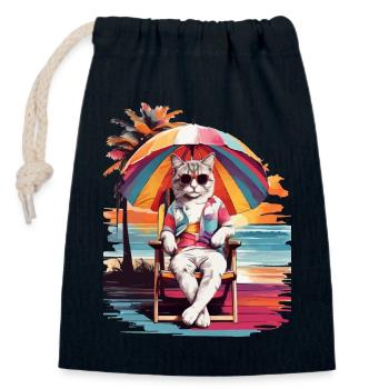 CAT'S BEACH TIME, CAT HOLIDAY AND SUMMER VIBES - Closable cotton gift bag (14x20cm) - navy - Front