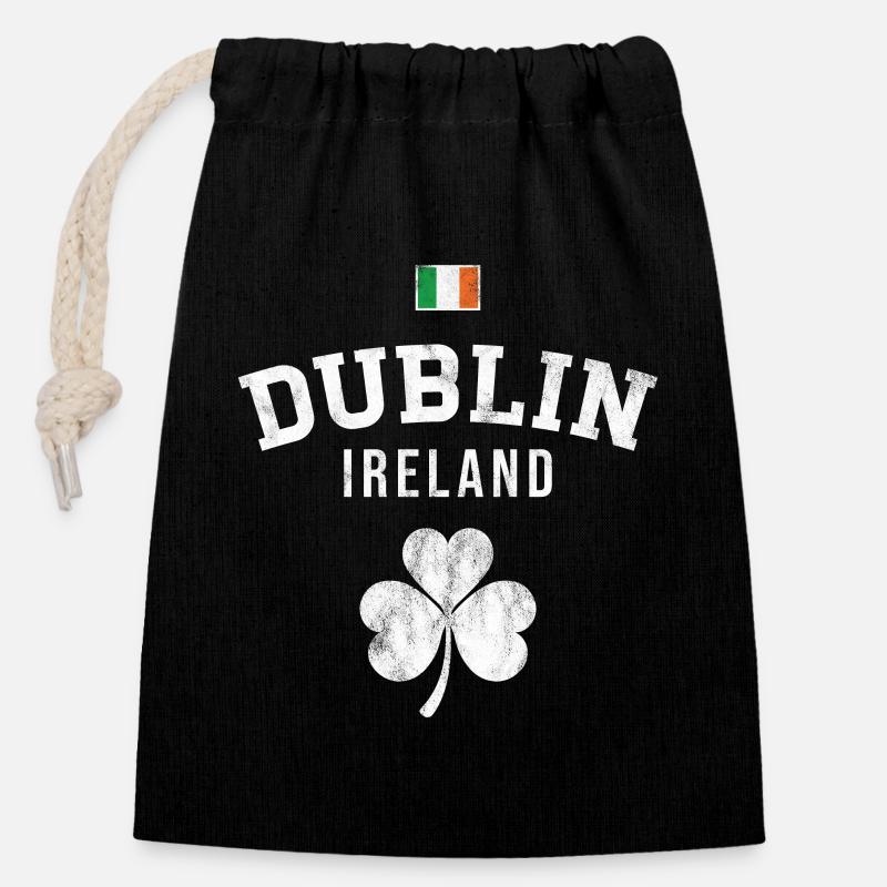Dublin, Irlande - Sac cadeau en coton avec cordon (14 x 20 cm) - noir