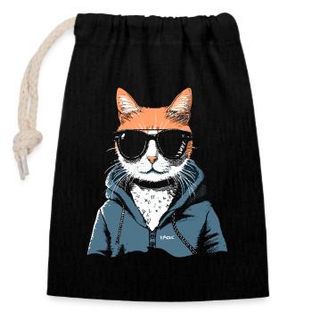 Super cool hoodie and cat sunglasses - Closable cotton gift bag (14x20cm) - black - Front