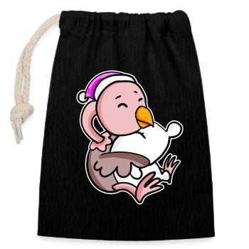 Ostrich Tired Sleeping Sleeping Girl - Closable cotton gift bag (14x20cm) - black - Front