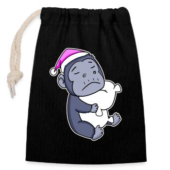 Gorilla Tired Sleeping Sleeping Girl - Closable cotton gift bag (14x20cm) - black - Front