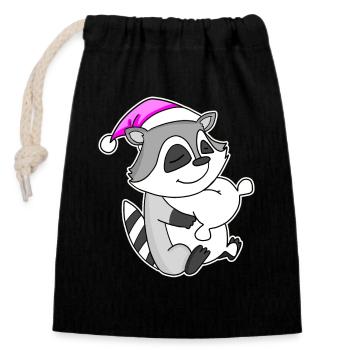 Raccoon Tired Sleeping Sleeping Girl - Closable cotton gift bag (14x20cm) - black - Front