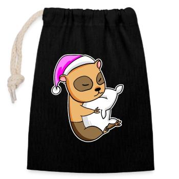 Guinea Pig Tired Sleeping Sleeping Girl - Closable cotton gift bag (14x20cm) - black - Front