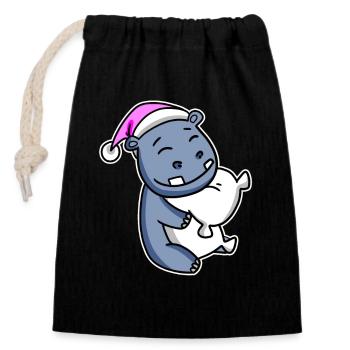 Hippopotamus Tired Sleeping Sleeping Girl - Closable cotton gift bag (14x20cm) - black - Front