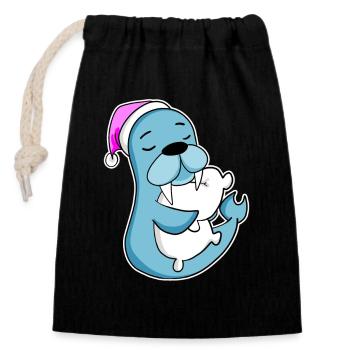Sea Lion Tired Sleeping Sleeping Girl - Closable cotton gift bag (14x20cm) - black - Front