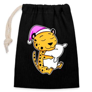 Cheetah Tired Sleeping Sleeping Girl - Closable cotton gift bag (14x20cm) - black - Front