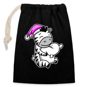 Zebra Tired Sleeping Sleeping Girl - Closable cotton gift bag (14x20cm) - black - Front