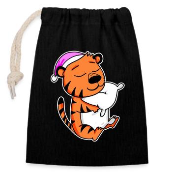 Tiger Tired Sleeping Sleeping Girl - Closable cotton gift bag (14x20cm) - black - Front