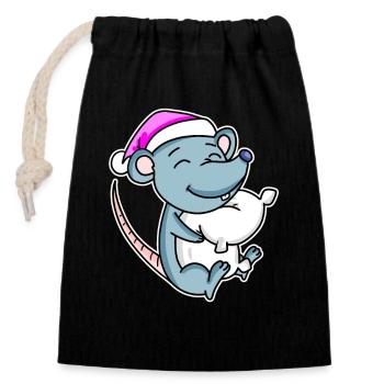 Mouse Tired Sleeping Sleep Girl - Closable cotton gift bag (14x20cm) - black - Front