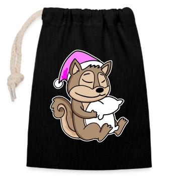 Squirrel Tired Sleeping Sleeping Girl - Closable cotton gift bag (14x20cm) - black - Front