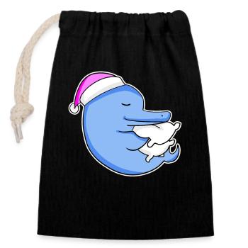 Dolphin Tired Sleeping Sleeping Girl - Closable cotton gift bag (14x20cm) - black - Front