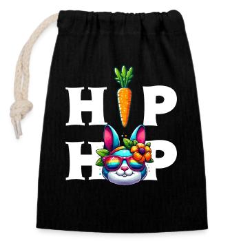 Hase Osterhase Ostern Hip Hop Möhre lustig Kinder - Verschließbarer Geschenkbeutel aus Baumwolle (14x20cm) - Schwarz - Vorne