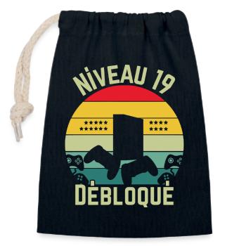 Level 19 Unlocked - Closable cotton gift bag (14x20cm) - navy - Front