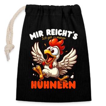 Huhn Hühner Hühnerhof Hühnerstall Federvieh lustig - Verschließbarer Geschenkbeutel aus Baumwolle (14x20cm) - Schwarz - Vorne