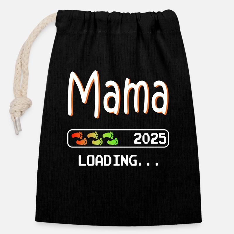 Mama 2025 loading werdende Mutter Schwangerschaft - Verschließbarer Geschenkbeutel aus Baumwolle (14x20cm) - Schwarz