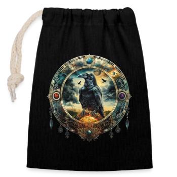 Mystical Raven, Emblem, Symbolism, Magic, Fantasy - Closable cotton gift bag (14x20cm) - black - Front