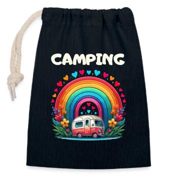 Camping Campsite Travel Caravan Rainbow - Closable cotton gift bag (14x20cm) - navy - Front