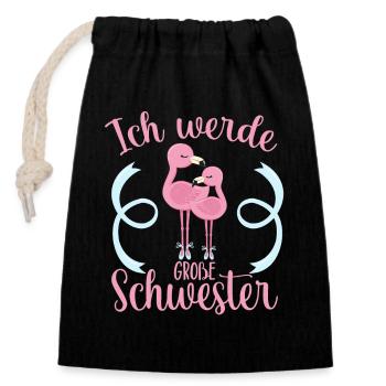 Bald Große Schwester Verkünden Süße Flamingo Babys - Verschließbarer Geschenkbeutel aus Baumwolle (14x20cm) - Schwarz - Vorne