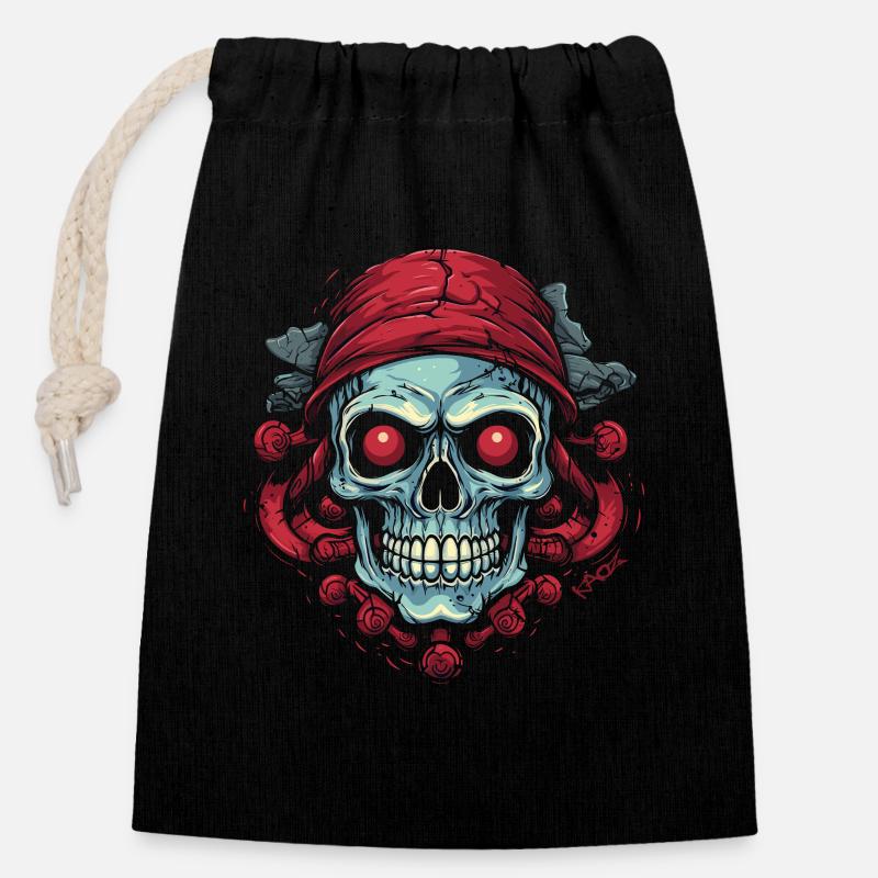 Roses Pirate Skull - Sac cadeau en coton avec cordon (14 x 20 cm) - noir