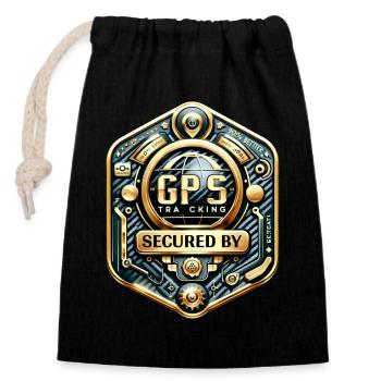 GPS Anti Diebstahl Aufkleber Carbon-Gold - Verschließbarer Geschenkbeutel aus Baumwolle (14x20cm) - Schwarz - Vorne