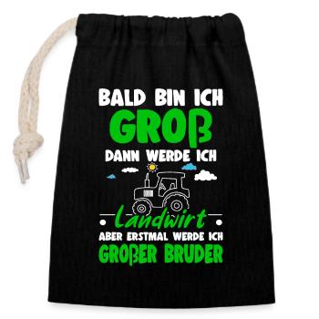 Nachwuchs Verkünden Werde Großer Bruder Trecker - Verschließbarer Geschenkbeutel aus Baumwolle (14x20cm) - Schwarz - Vorne