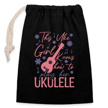Uke Girl - Verschließbarer Geschenkbeutel aus Baumwolle (14x20cm) - Schwarz - Vorne