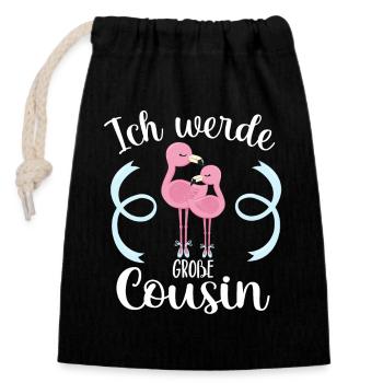 Bald Cousine Baby Flamingo Ich werde große Cousine - Verschließbarer Geschenkbeutel aus Baumwolle (14x20cm) - Schwarz - Vorne