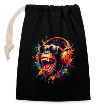 DJ Monkey Monkey Party Chimp Headphones Funny - Closable cotton gift bag (14x20cm) - black - Front