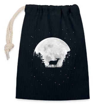 Pleine Lune - Nuit - Silhouette de Chèvre - Sac cadeau en coton avec cordon (14 x 20 cm) - bleu marine - Devant