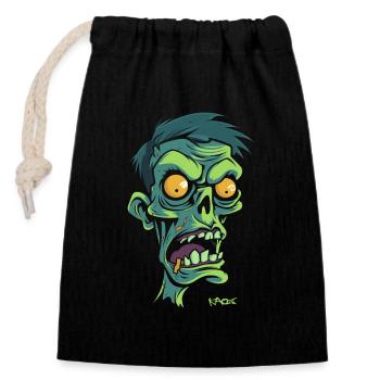 Dessin animé d’un zombie vert, zombie horrible - Sac cadeau en coton avec cordon (14 x 20 cm) - noir - Devant